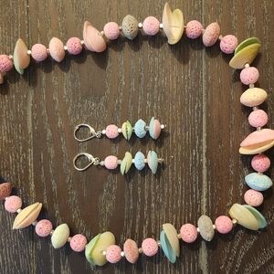 18" Pastel shell and sponge coral necklace with earrings